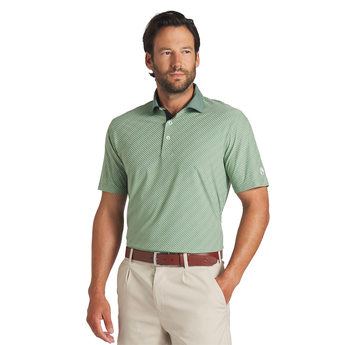 PUMA Men’s X Arnold Palmer Jacquard Stripe Golf Polo Shirt, Mens, Eucalyptus, Small | American Golf