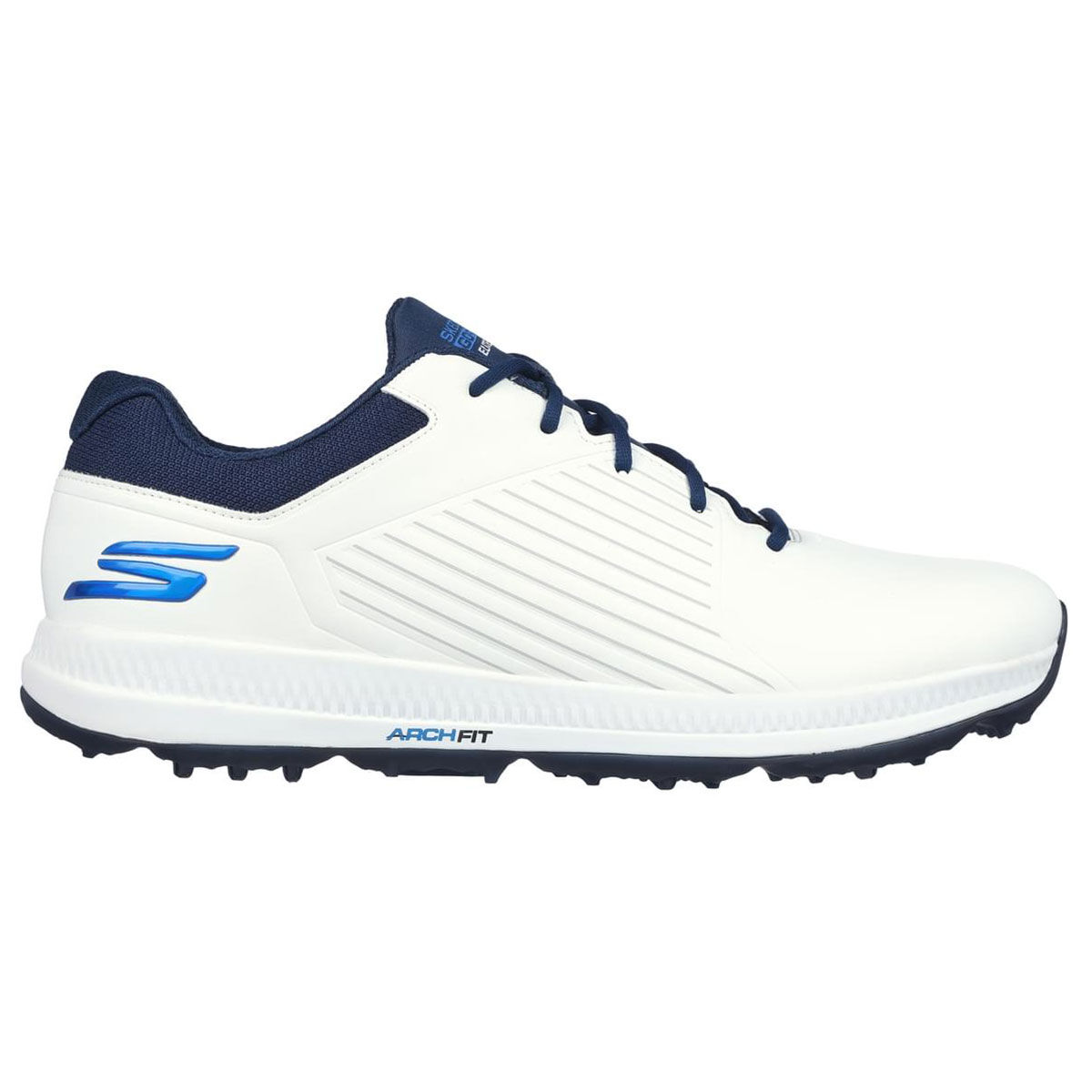 Skechers Men’s GO GOLF Elite 5 - GF Waterproof Spikeless Golf Shoes, Mens, White/navy blue, 7 | American Golf