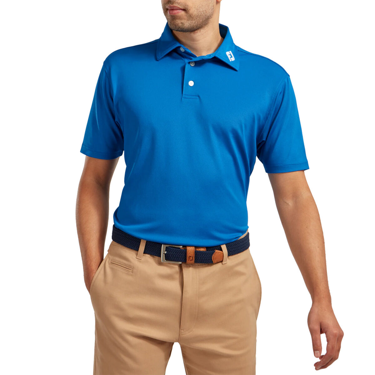 FootJoy Men’s Stretch Pique Solid Colour Golf Polo Shirt, Mens, Blue, Xl | American Golf