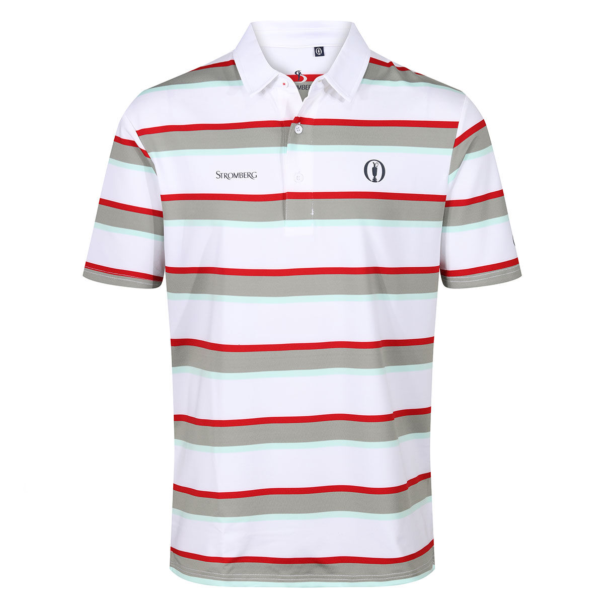 Stromberg Mens White, Green and Red Comfortable Stripe The Open Neil Golf Polo Shirt, Size: Medium | American Golf
