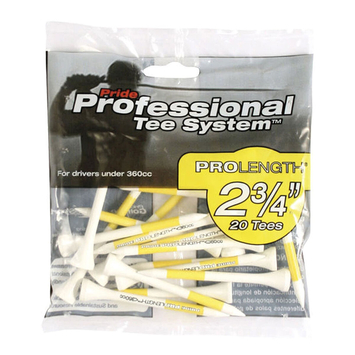 Pride Yellow and White Professional 69mm Golf Tees Small Pack, Size: 2 3/4" | American Golf, 2 3/4 Inches