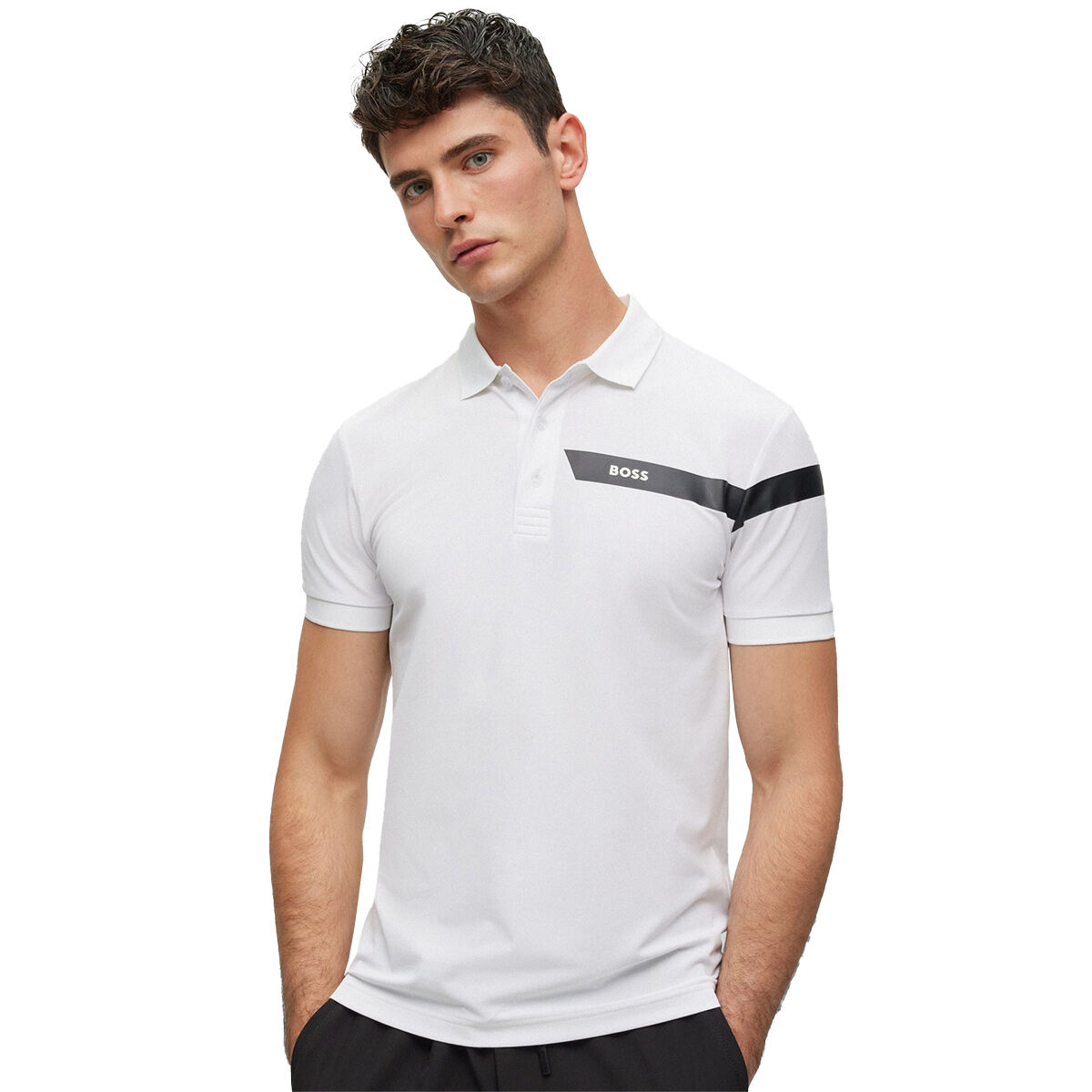 Hugo Boss Men’s White and Black Stripe Paule Golf Polo Shirt, Size: Medium | American Golf