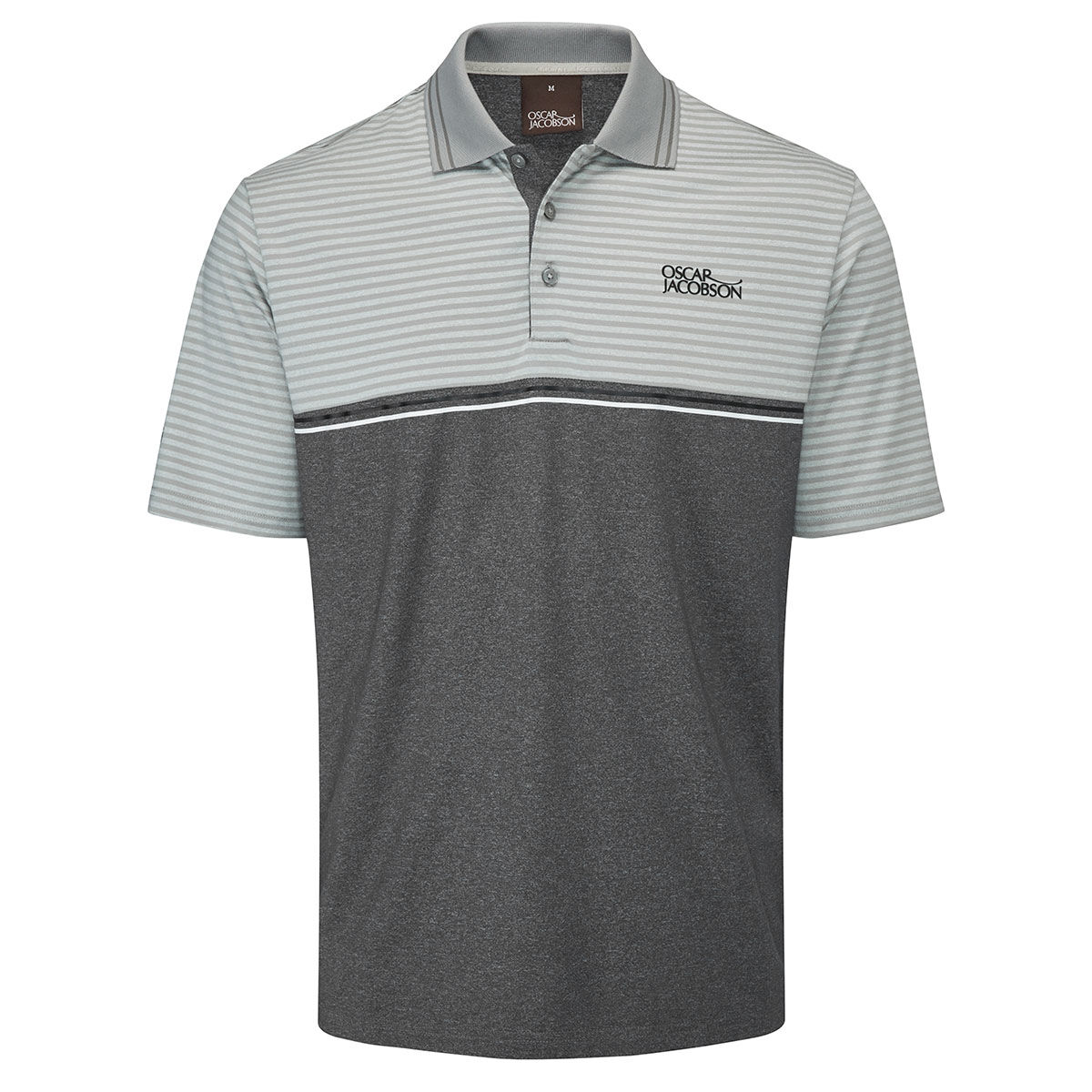 Oscar Jacobson Mens Grey, White and Black Lightweight Stripe Whitby Golf Polo Shirt, Size: Small | American Golf