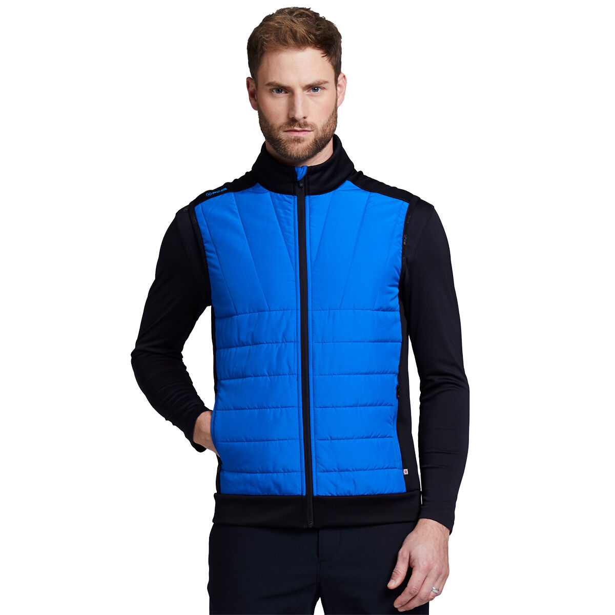 PING Men’s Blue and Black Comfortable Quilted Vernon Hybrid Golf Gilet, Size: Small | American Golf