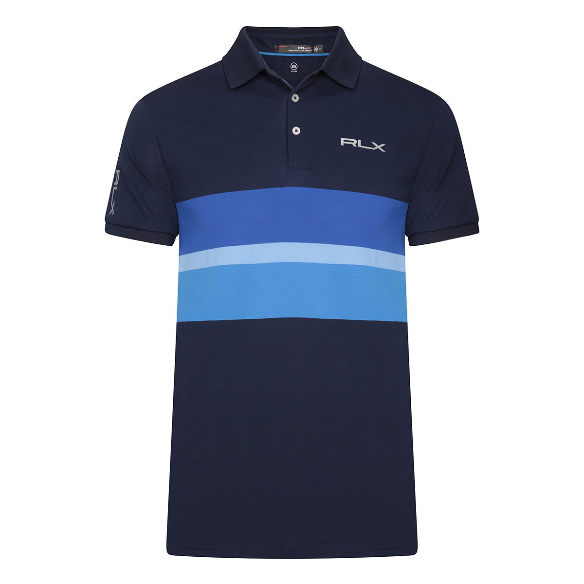Ralph Lauren Mens Navy Blue Stripe RLX Tech Pique Golf Polo Shirt, Size: Small | American Golf