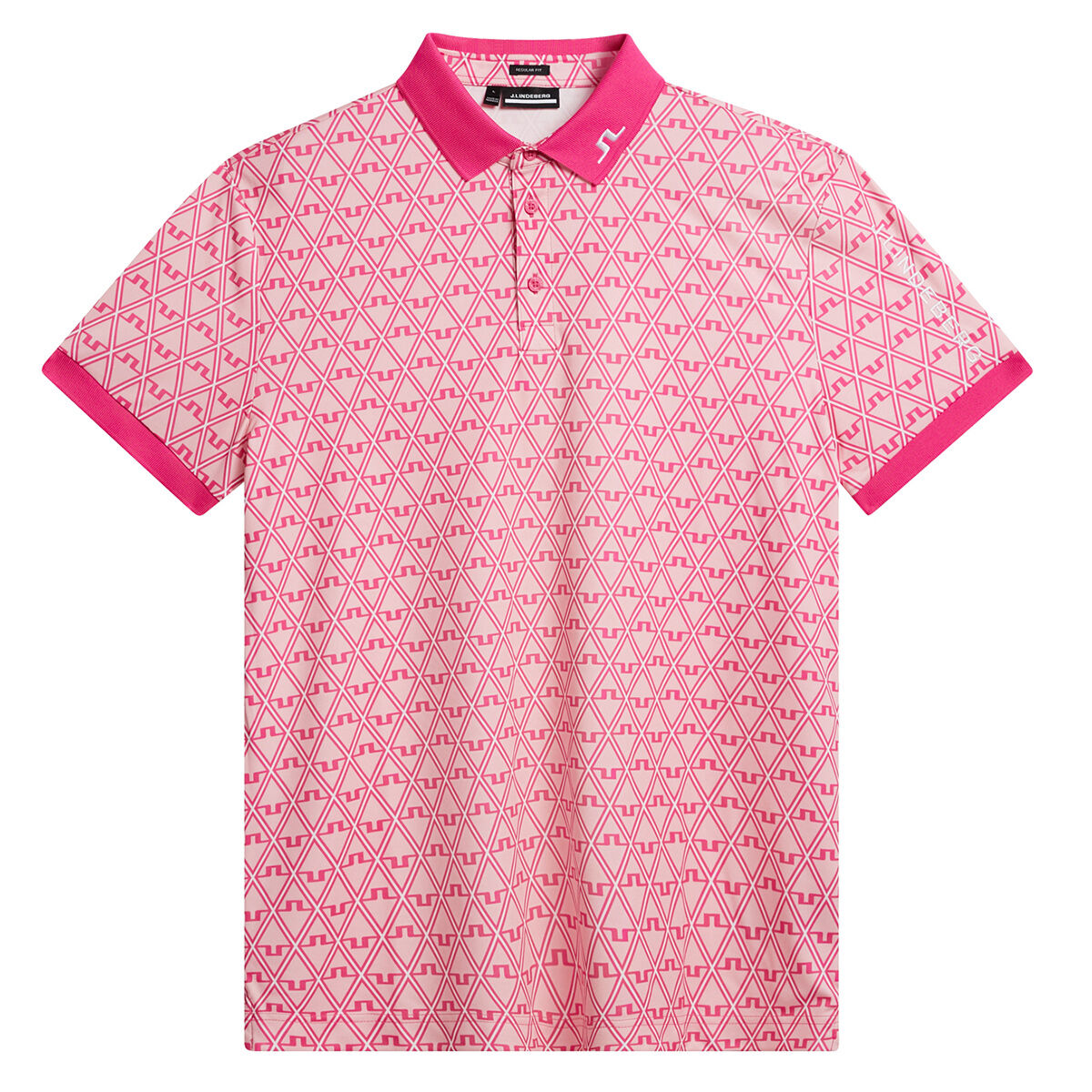J.Lindeberg Men’s Tour Tech Print Golf Polo Shirt, Mens, Geo powder pink, Small | American Golf