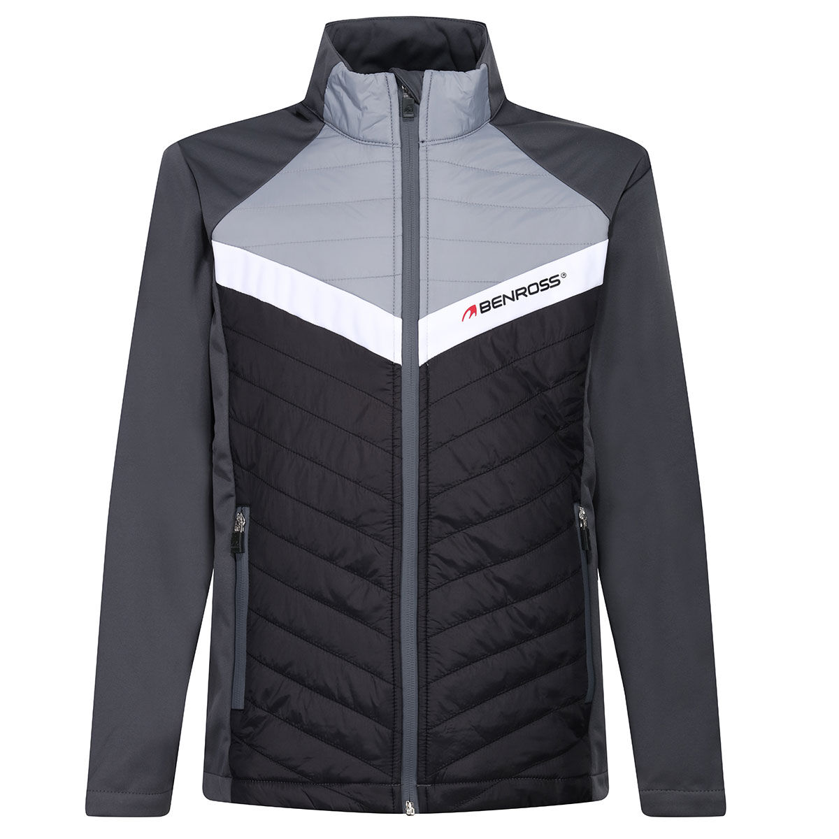 Benross Mens Black and Grey Colour Block Hybrid Junior Golf Jacket, Size: 11-12 Years | American Golf