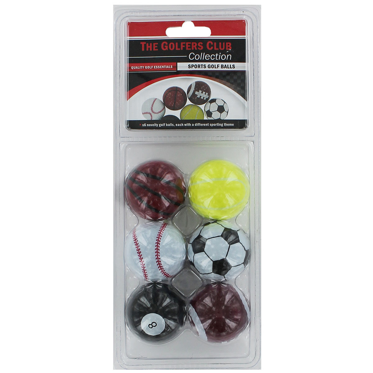 The Golfers Club White, Black and Red Novelty Sports Pack of 6 Golf Balls, One Size | American Golf