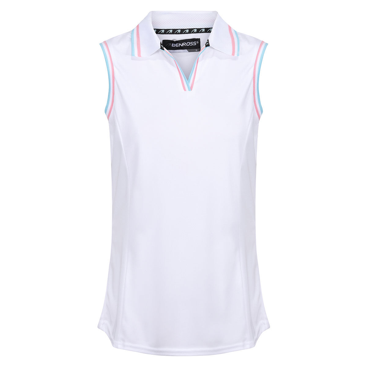 Benross Womens Tipped Sleeveless Stretch Golf Polo Shirt, Female, White, 16 | American Golf
