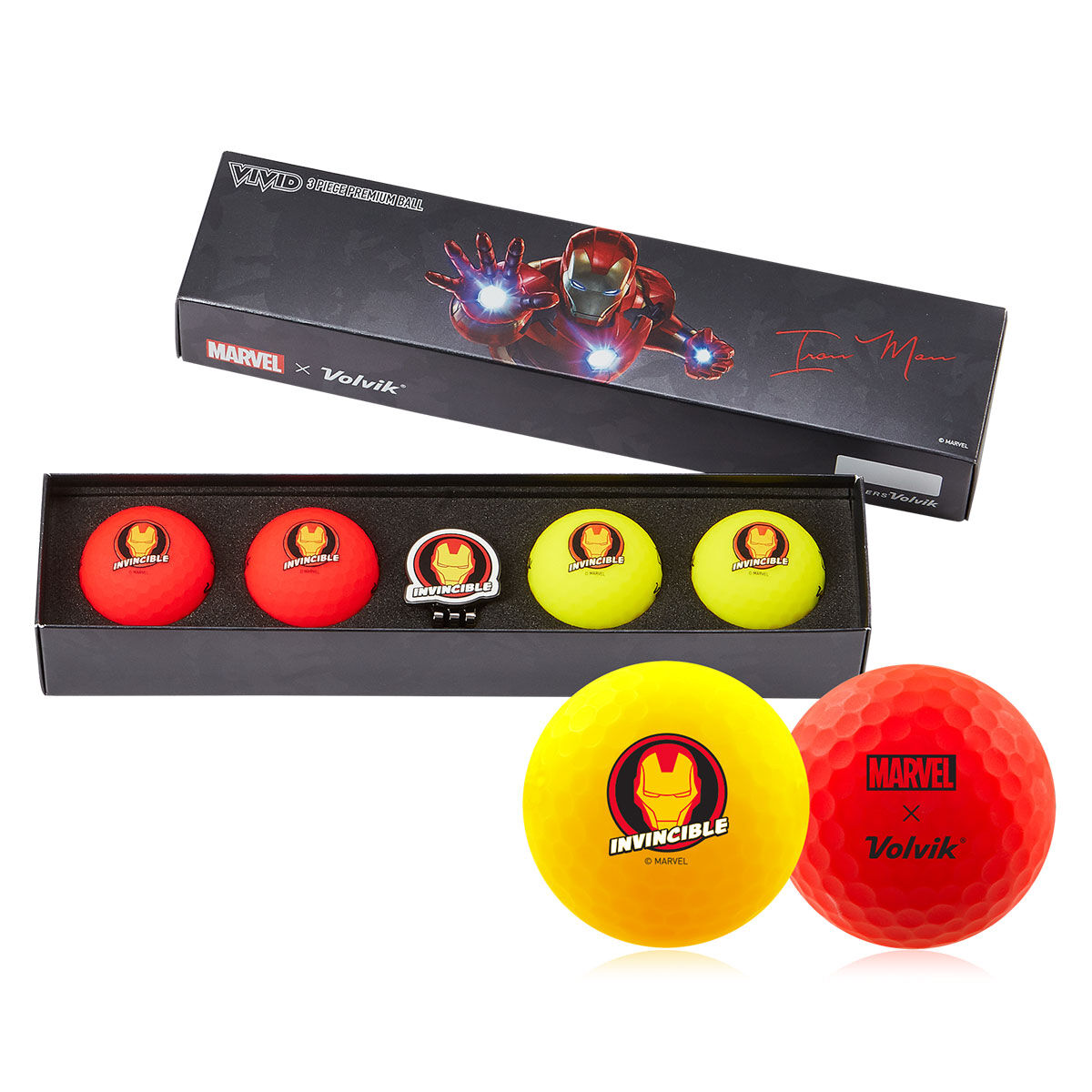 Volvik Yellow and Orange Marvel Iron Man 4 Golf Ball Pack & Marker | American Golf, one size