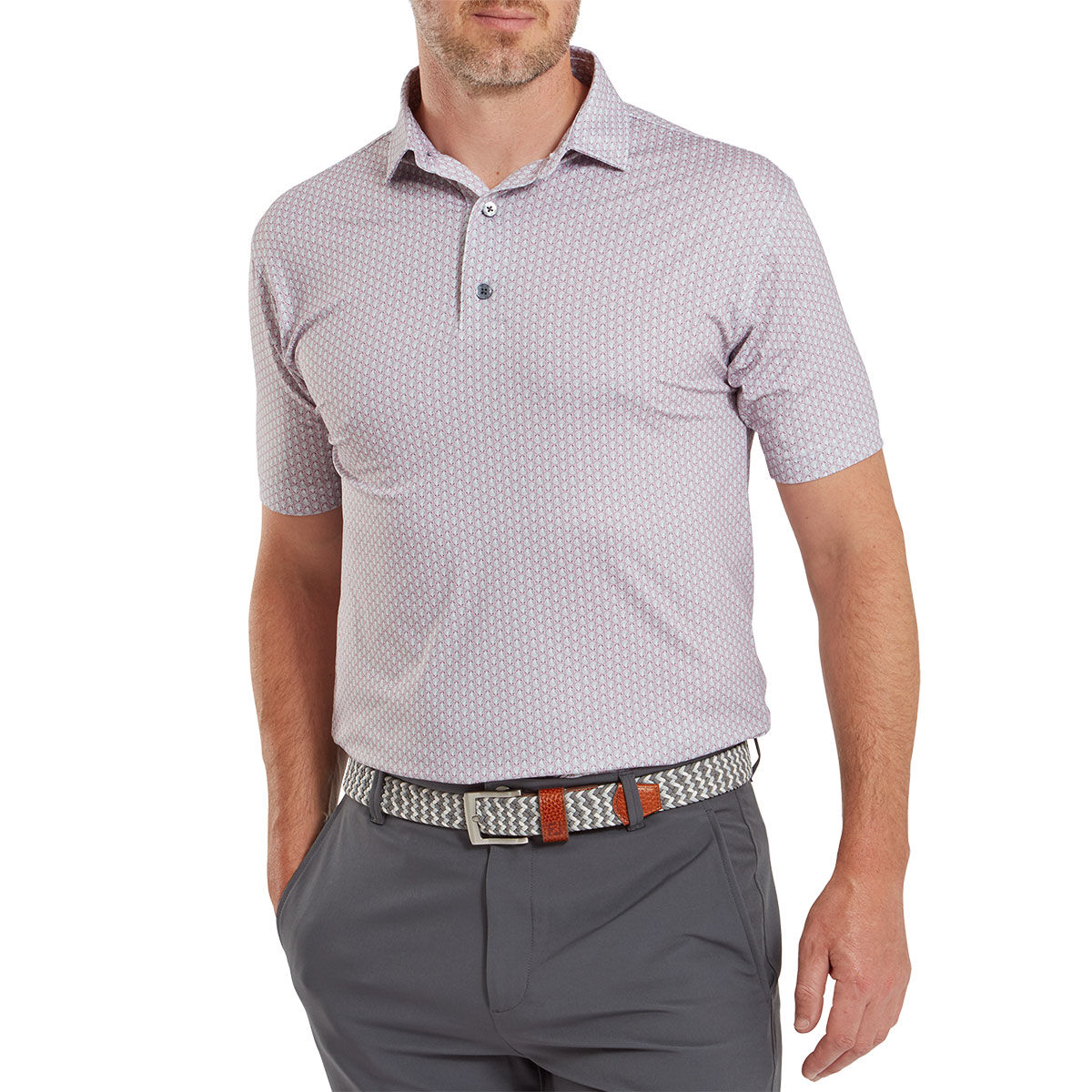 FootJoy Men’s Scallop Shell Foulard Lisle Golf Polo Shirt, Mens, Pink/white, Xxl | American Golf