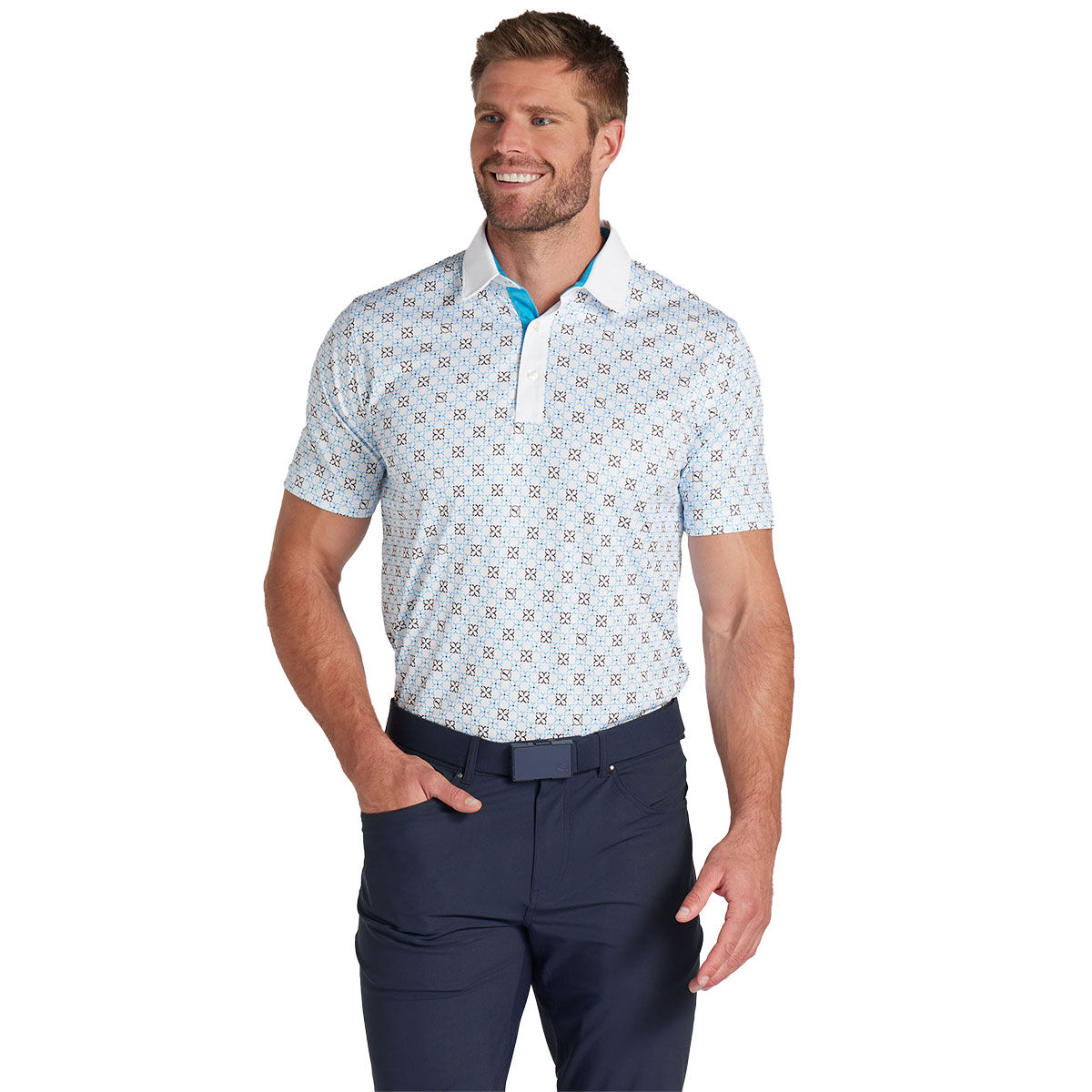 PUMA Men’s Pure Monogram Golf Polo Shirt, Mens, White/aqua, Medium | American Golf