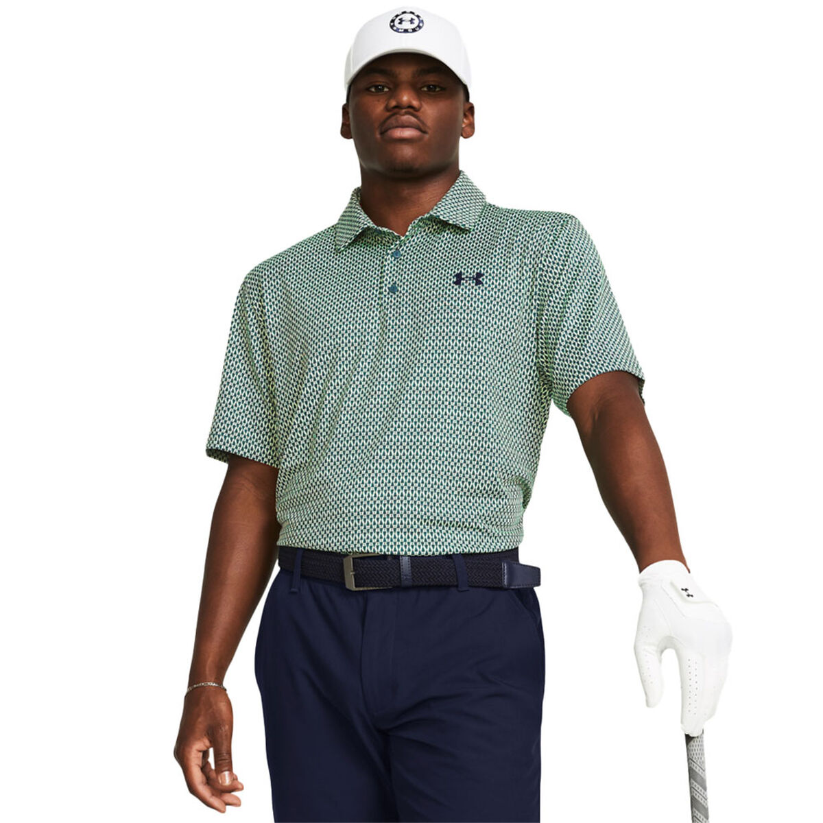 Under Armour Playoff 3.0 Micro Pine Golf Polo Shirt, Mens, Matrix green/midnight navy, Medium | American Golf