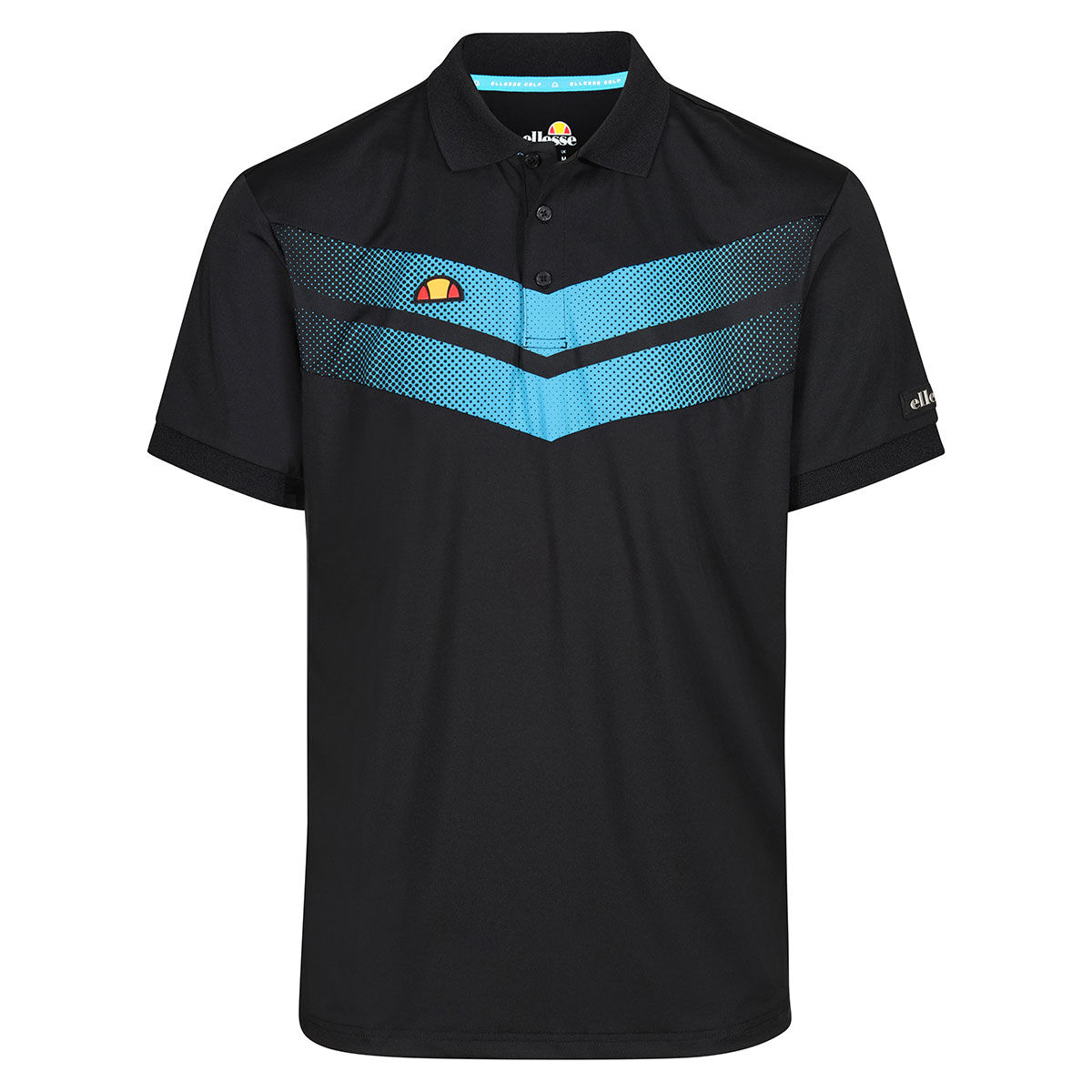 Ellesse Mens Black and Blue Chevron Print Fallerone Chev Golf Polo Shirt, Size: Small | American Golf