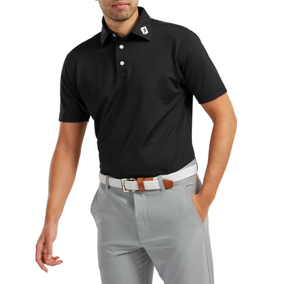 FootJoy Men’s Stretch Pique Solid Colour Golf Polo Shirt, Mens, Black, Large | American Golf
