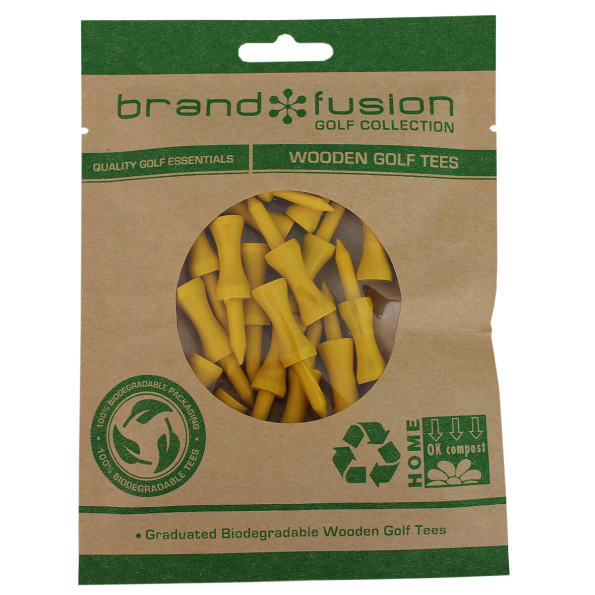 BrandFusion Yellow Graduated Biodegradable Wooden Golf Tees, Size: 43mm | American Golf