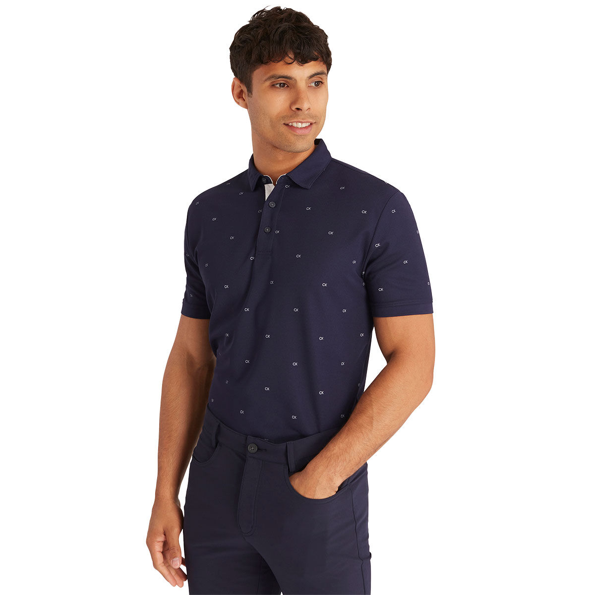 Calvin Klein Men’s Monogram Print Golf Polo Shirt, Mens, Evening blue, Large | American Golf
