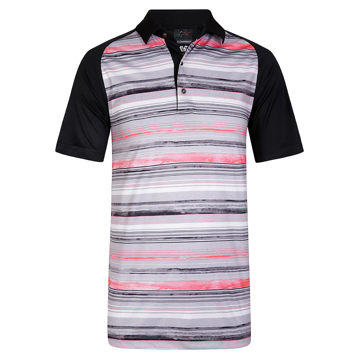 Greg Norman Men’s Ring of Fire Striped Golf Polo Shirt, Mens, Black, Small | American Golf