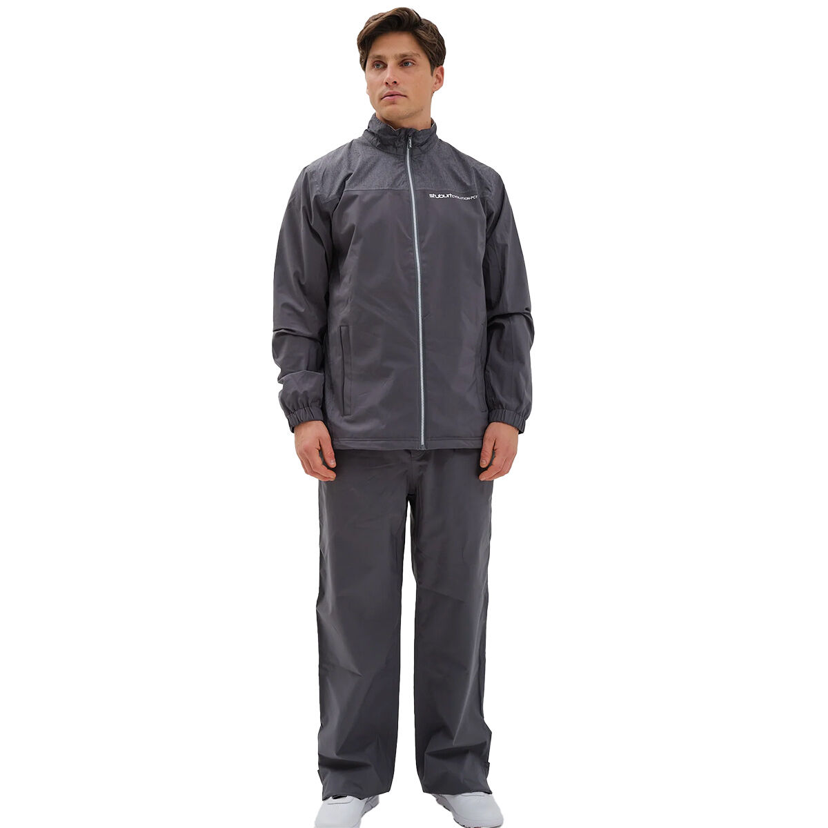 Stuburt Grey Lightweight Colour Block Evolution PCT Waterproof Golf Suit, Size: Small | American Golf