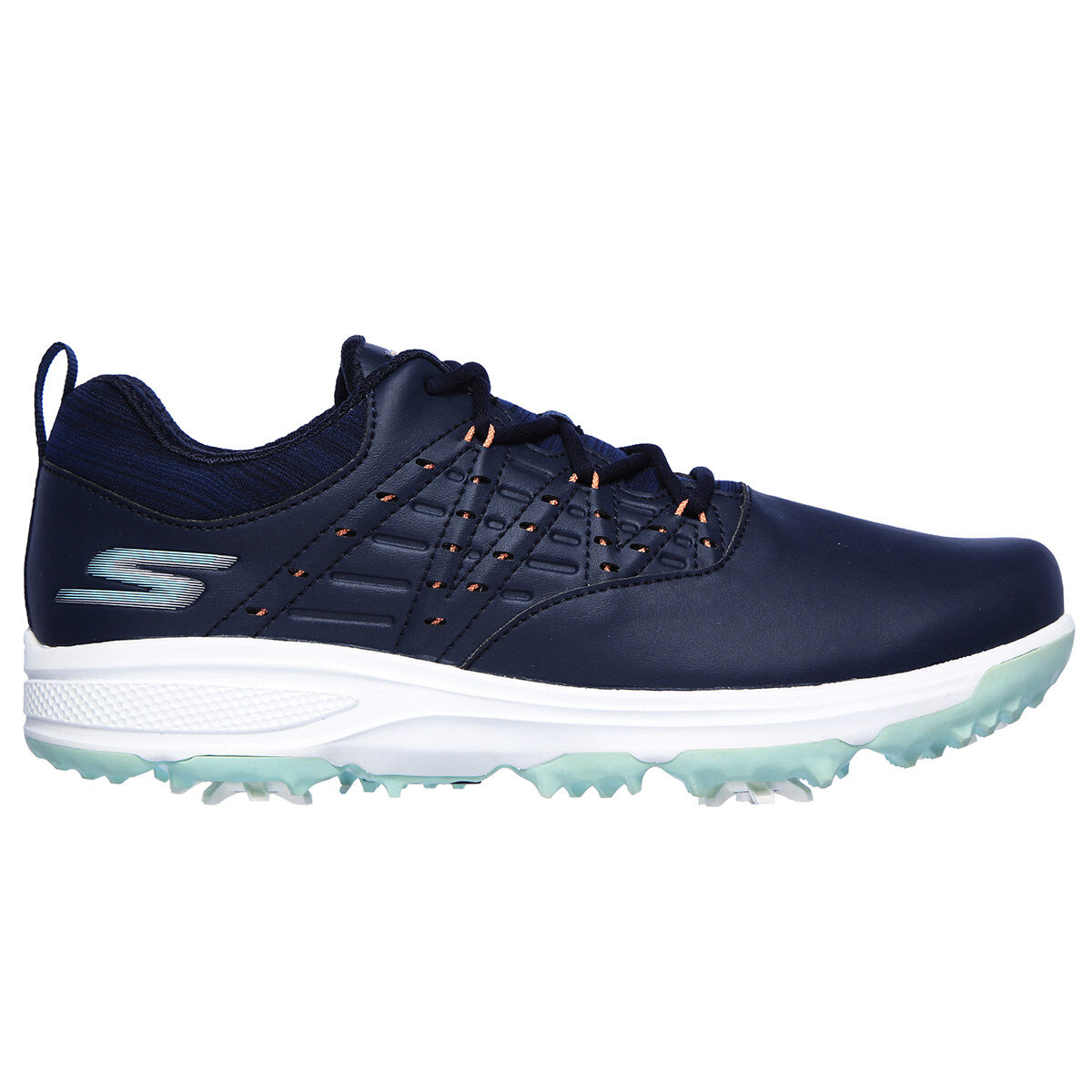 Skechers Womens GO Golf Pro V.2 Spiked Golf Shoes, Female, Navy/turquoise, 4 | American Golf
