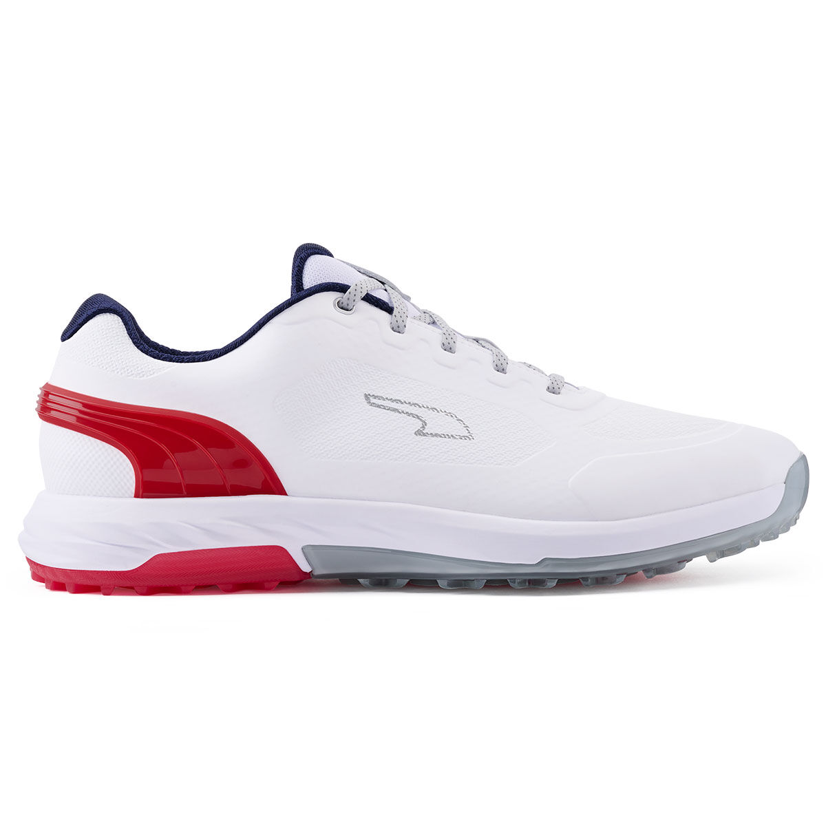 PUMA Men’s ALPHACAT NITRO Waterproof Spikeless Golf Shoes, Mens, White/red/navy, 9 | American Golf