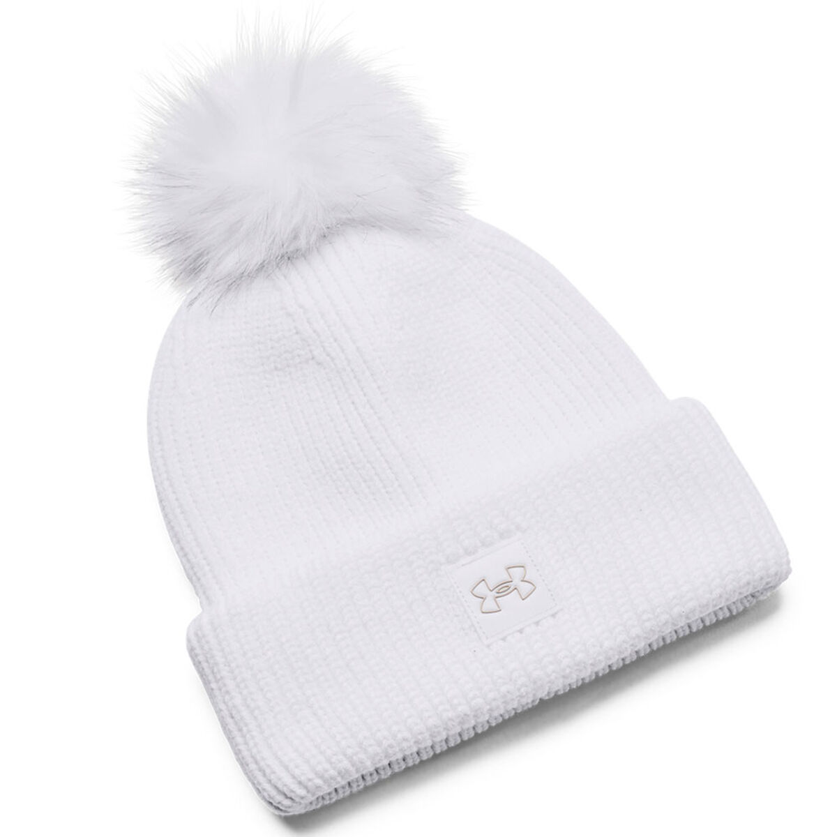 Under Armour Women’s White Comfortable Ribbed ColdGear Infrared Halftime Pom Golf Beanie | American Golf, One Size