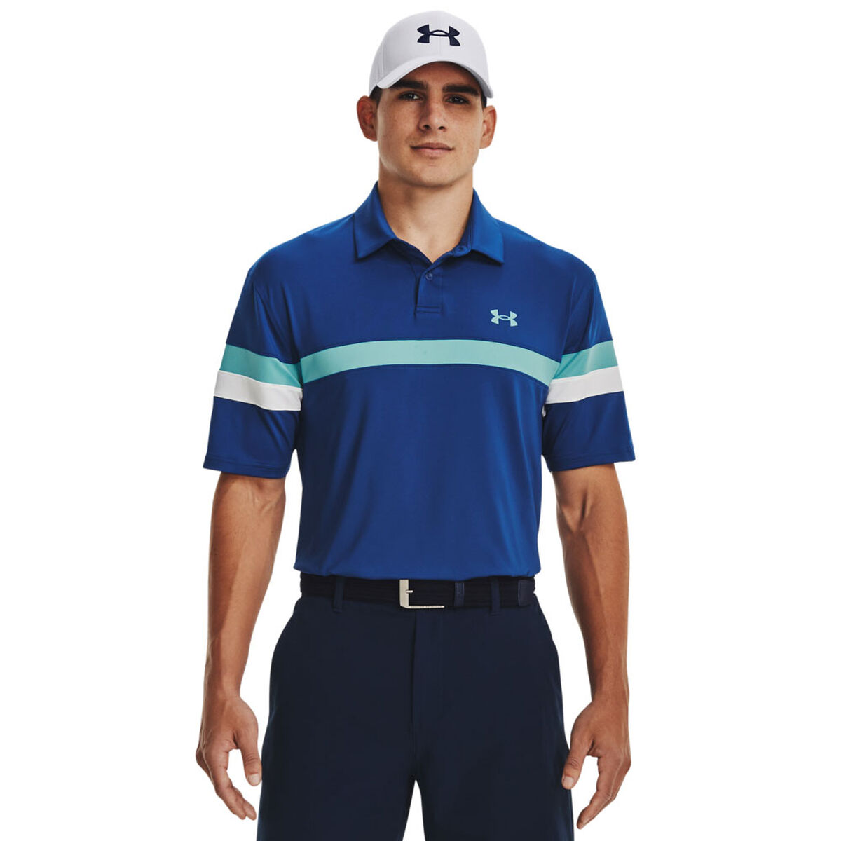 Under Armour Men’s T2G Blocked Golf Polo Shirt, Mens, Blue mirage/white/glacier blue, Small | American Golf
