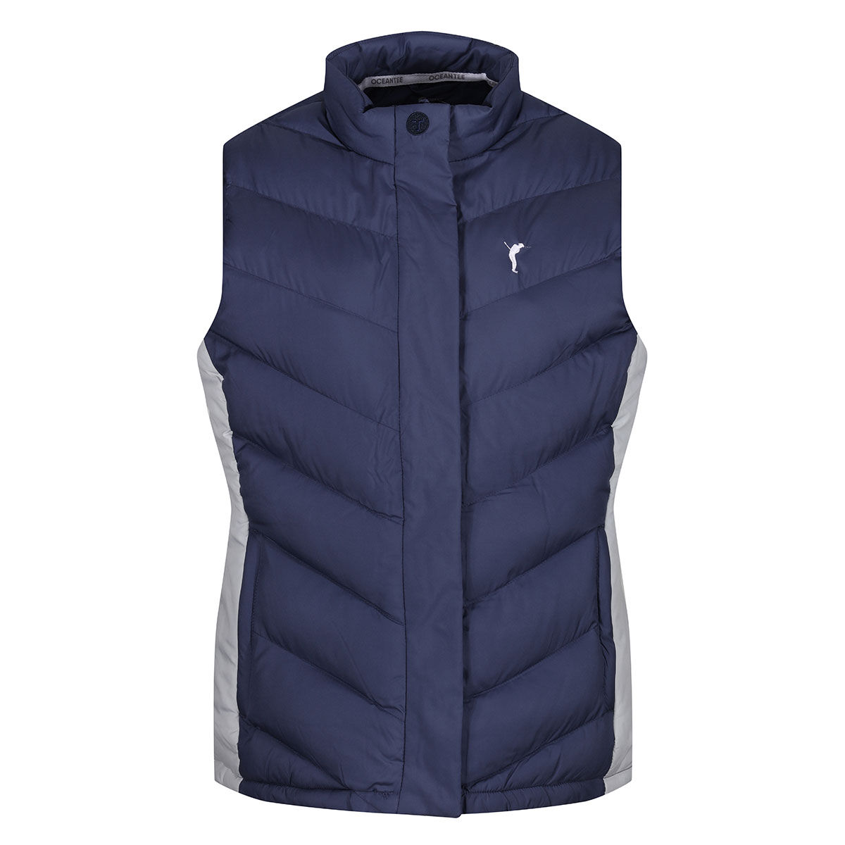 Ocean Tee Women’s Blue and White Lightweight Embroidered GOLFINO Wave Golf Gilet, Size: Small | American Golf