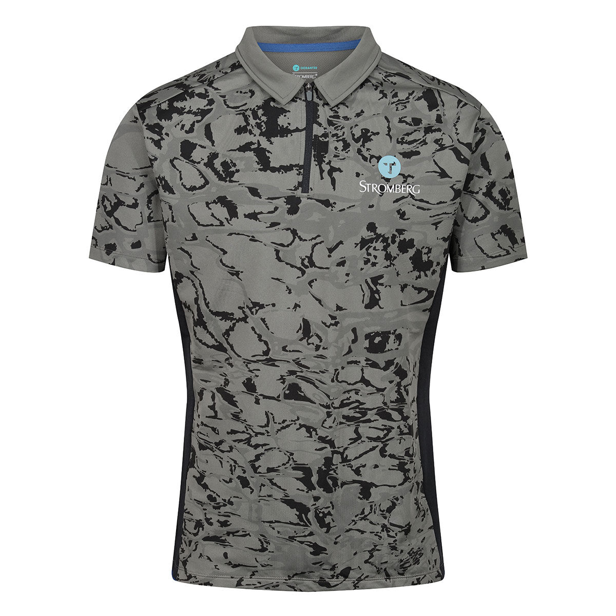 Ocean Tee Mens Grey and Black Stylish Stromberg Print Golf Polo Shirt, Size: Small | American Golf