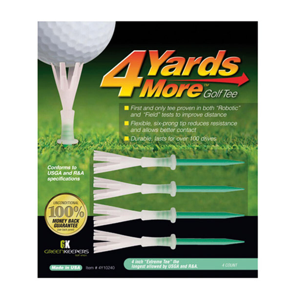 4 Yards More Green Pack of 4 Extreme Golf Tees, Size: 4", 4 inches | American Golf