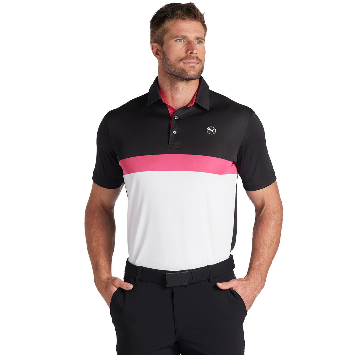 PUMA Men’s Pure Colourblock Golf Polo Shirt, Mens, White glow/black, Xl | American Golf
