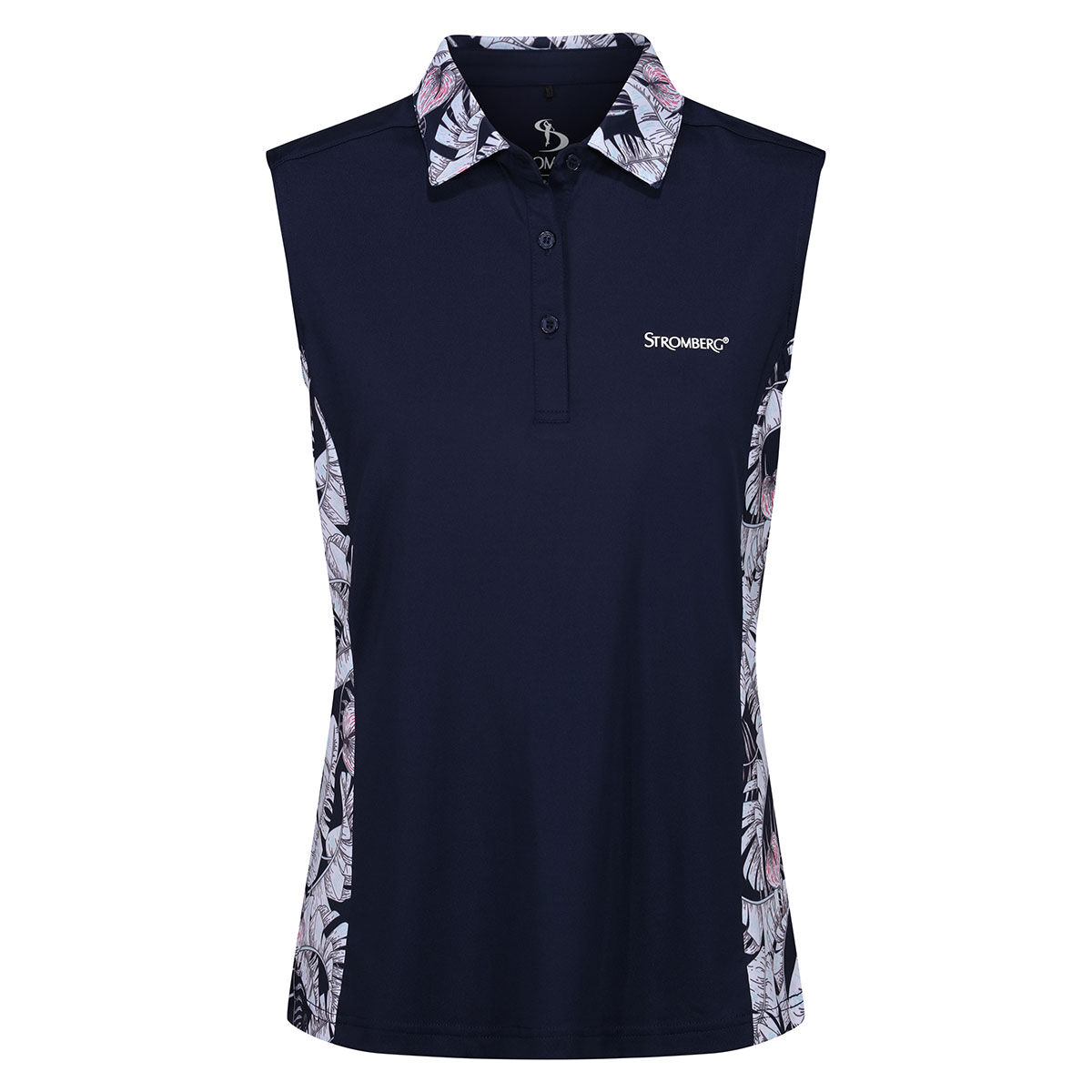 Stromberg Womens Leaf Print Sleeveless Stretch Golf Polo Shirt, Female, Peacoat, 8 | American Golf