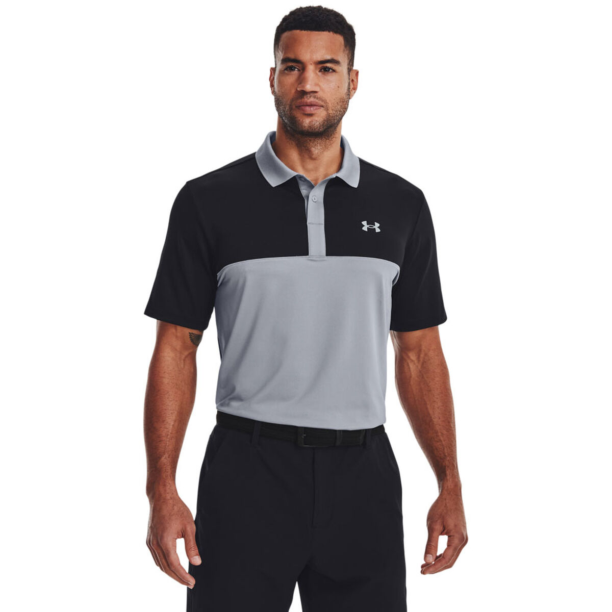 Under Armour Men’s Performance 3.0 Colourblock Golf Polo Shirt, Unisex, Steel/black/steel, Xs | American Golf