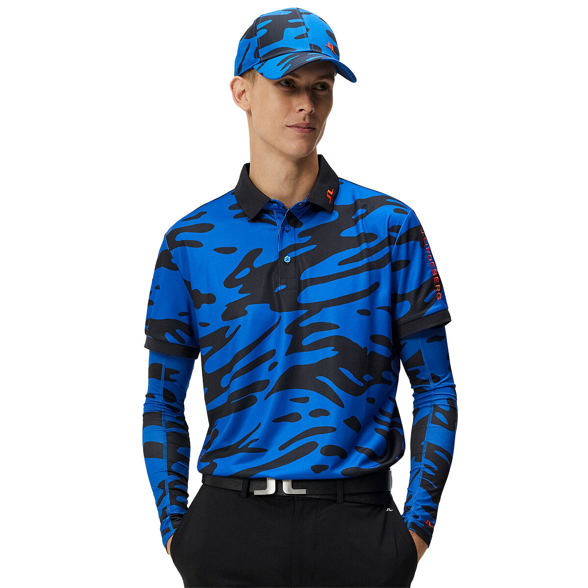 J.Lindeberg Men’s Tour Tech Print Golf Polo Shirt, Mens, Neptune blue, Medium | American Golf