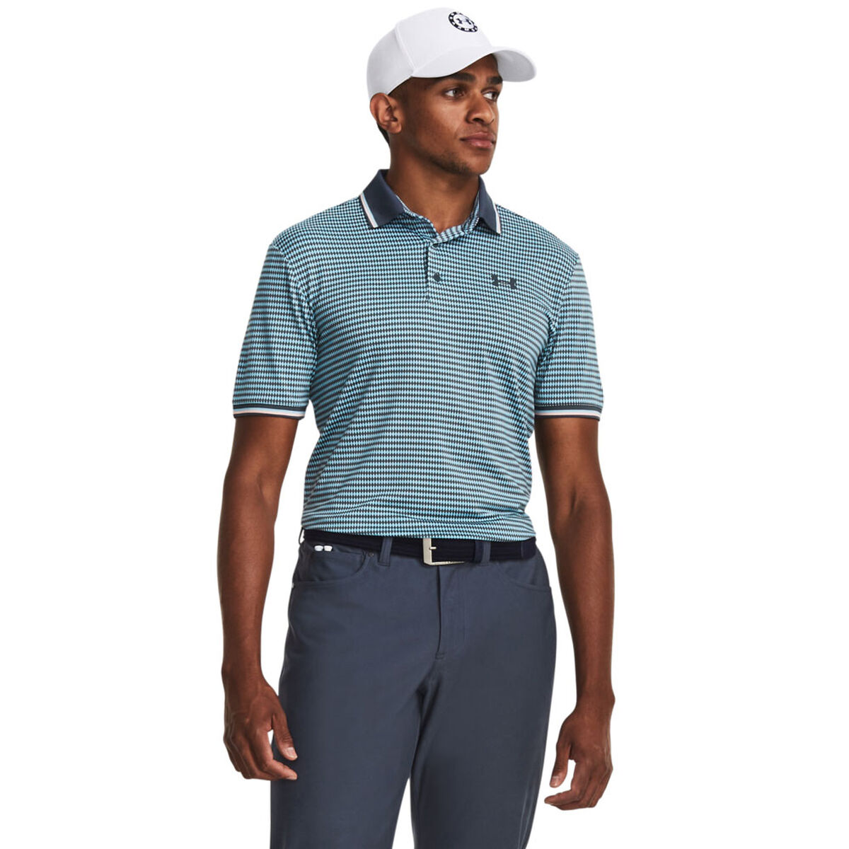 Under Armour Men’s Playoff 3.0 Rib Printed Golf Polo Shirt, Mens, Downpour gray/blizzard/gray, Large | American Golf