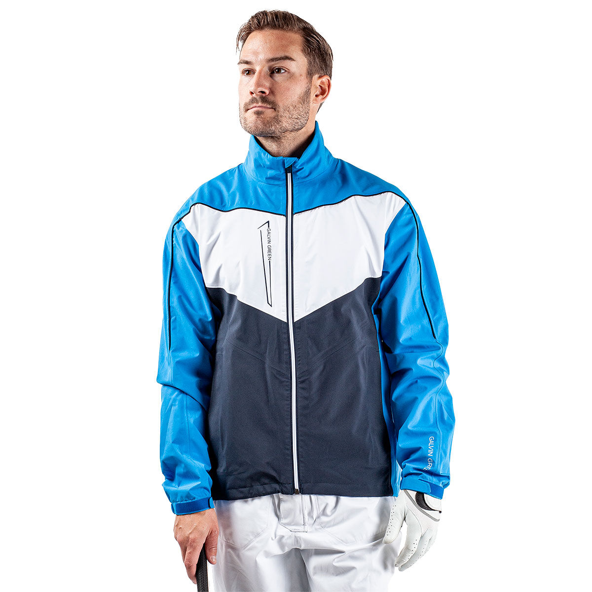 Galvin Green Men’s Navy Blue and White Waterproof Armstrong Golf Jacket, Size: Medium | American Golf