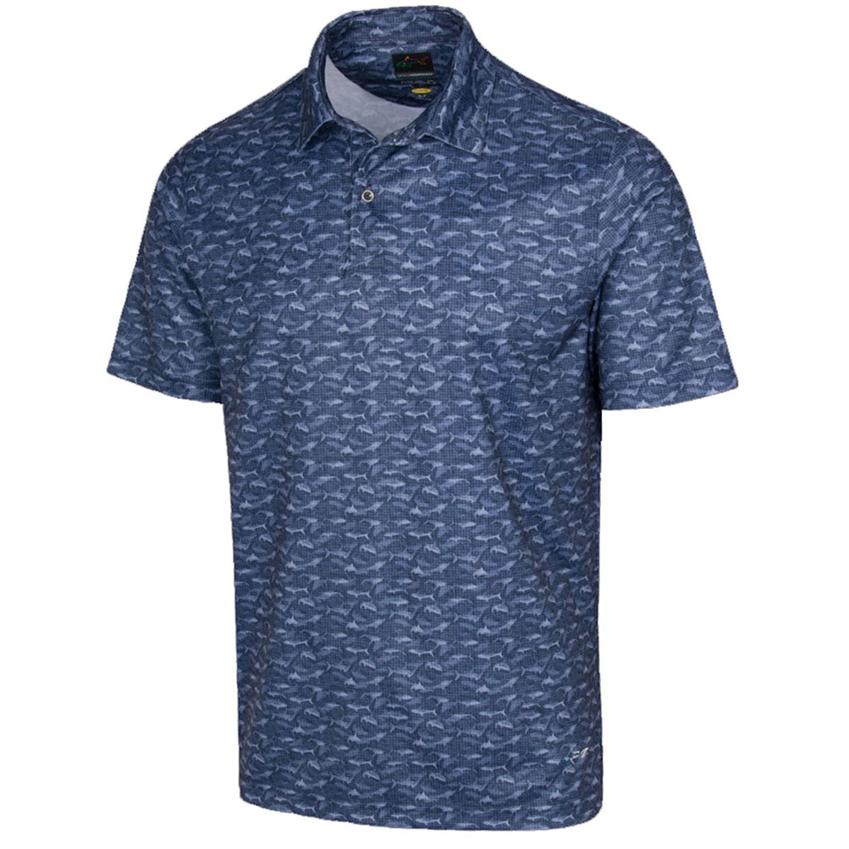 Greg Norman Men’s Navy Blue Comfortable Lab Shark Shadow Golf Polo Shirt, Size: M | American Golf