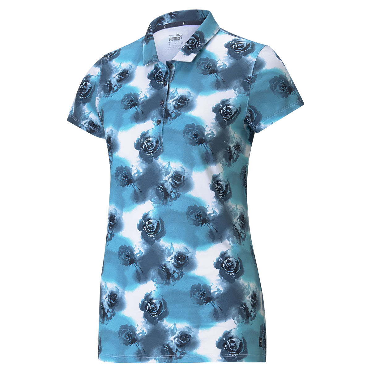 PUMA Golf Womens Navy Blue and White Floral Print CLOUDSPUN Watercolour Golf Polo Shirt, Size: Xs | American Golf