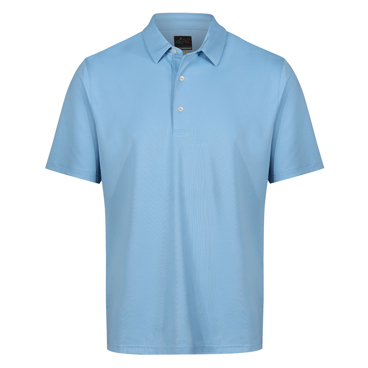 Greg Norman Men’s Neck Logo Stretch Golf Polo Shirt, Mens, Coastal blue, Medium | American Golf