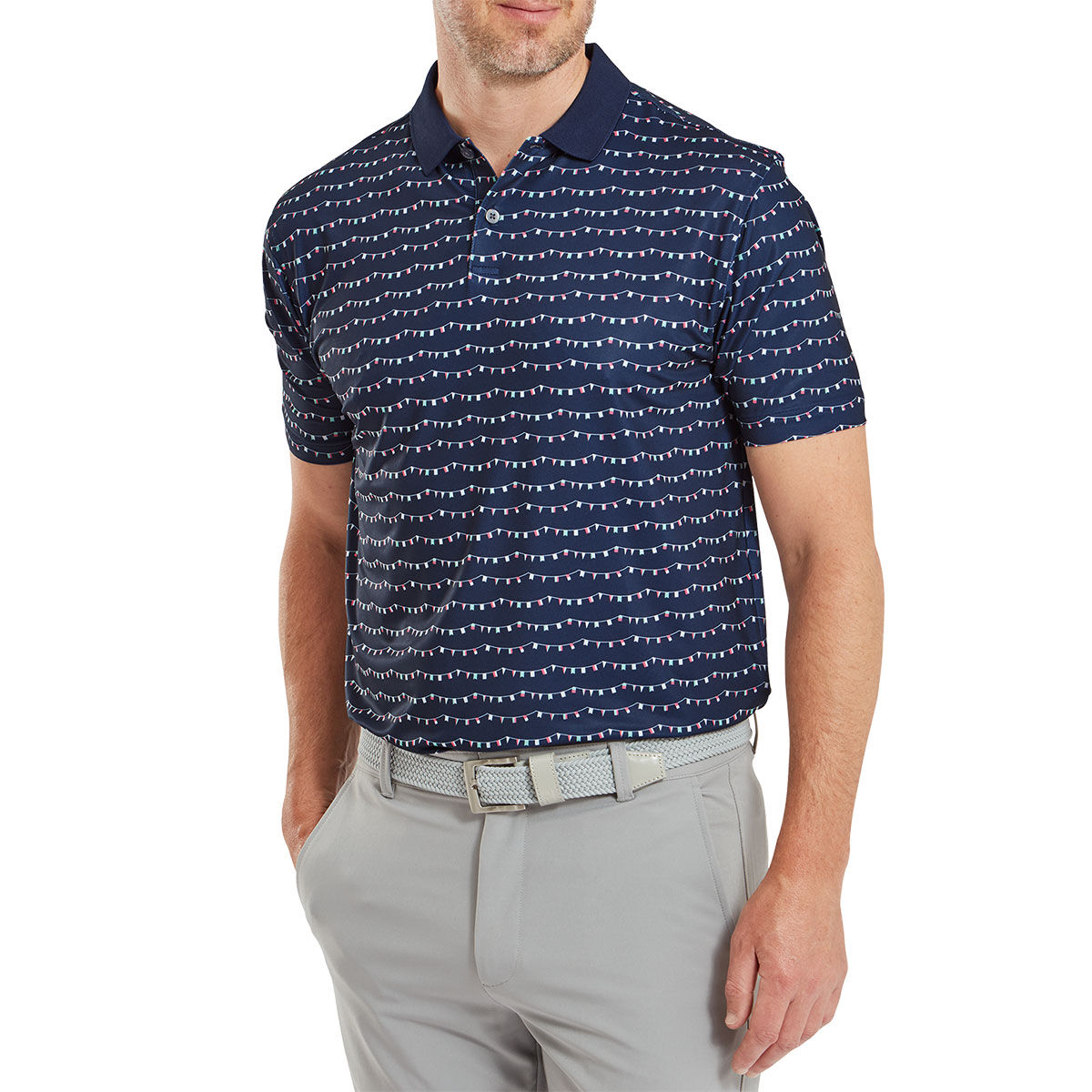 FootJoy Men’s Golf Course Doodle Pique Golf Polo Shirt, Mens, Navy blue, Xxl | American Golf