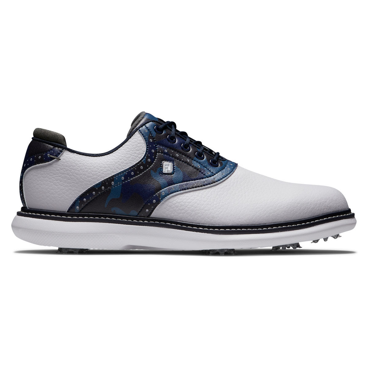 FootJoy Men’s Traditions Waterproof Spiked Golf Shoes, Mens, White/navy multi, 8, Regular | American Golf