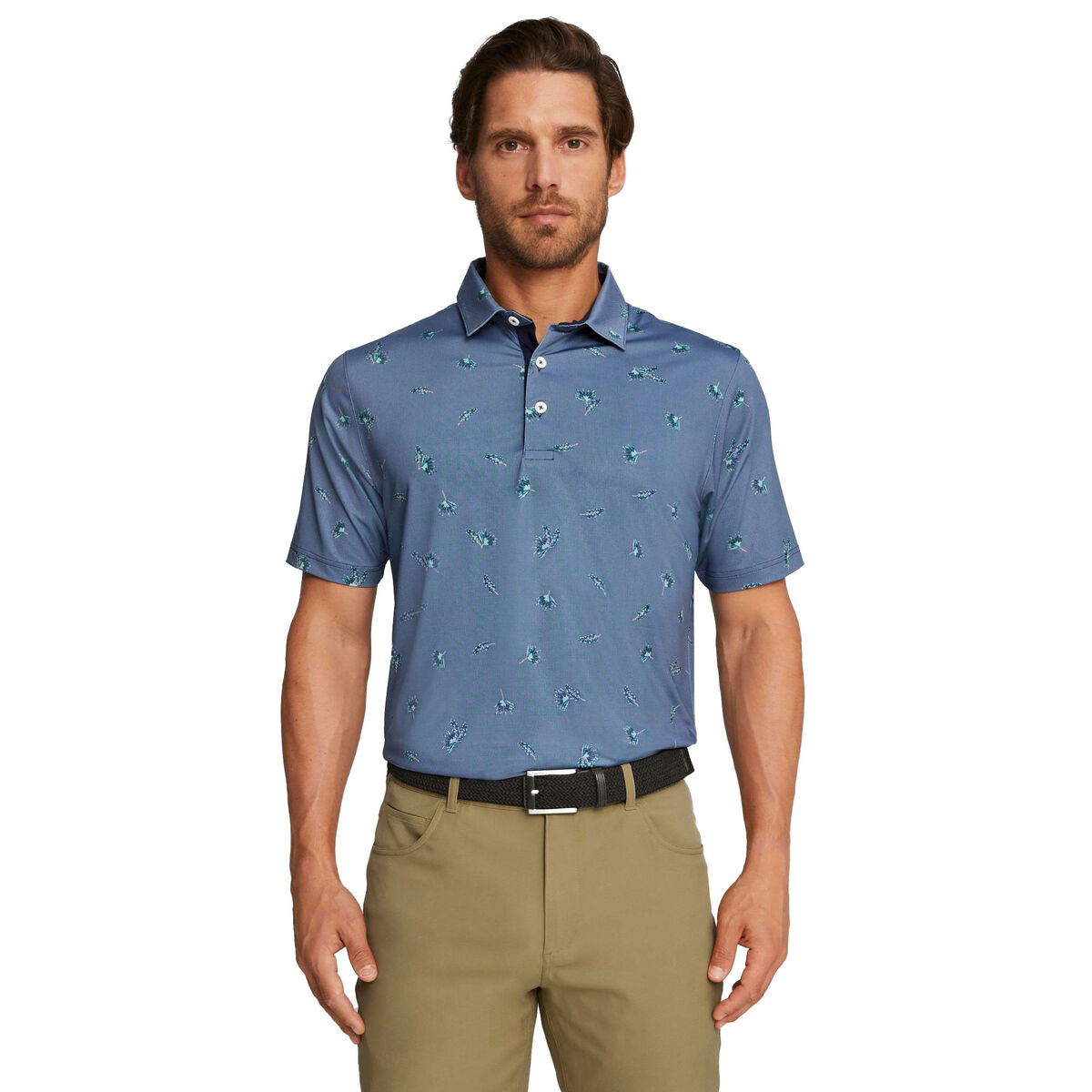 PUMA Men’s MATTR Micro Golf Polo Shirt, Mens, White glow/navy blazer, Large | American Golf