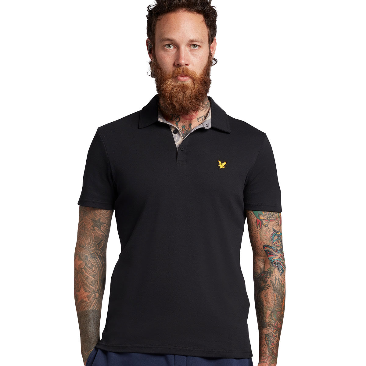 Lyle & Scott Jet Black Embroidered Contour Placket Breathable Golf Polo Shirt, Size: Small | American Golf