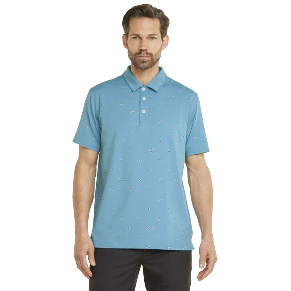 PUMA Men’s MATTR Foliage Golf Polo Shirt, Mens, Dusty aqua/purple/charcoal, Large | American Golf