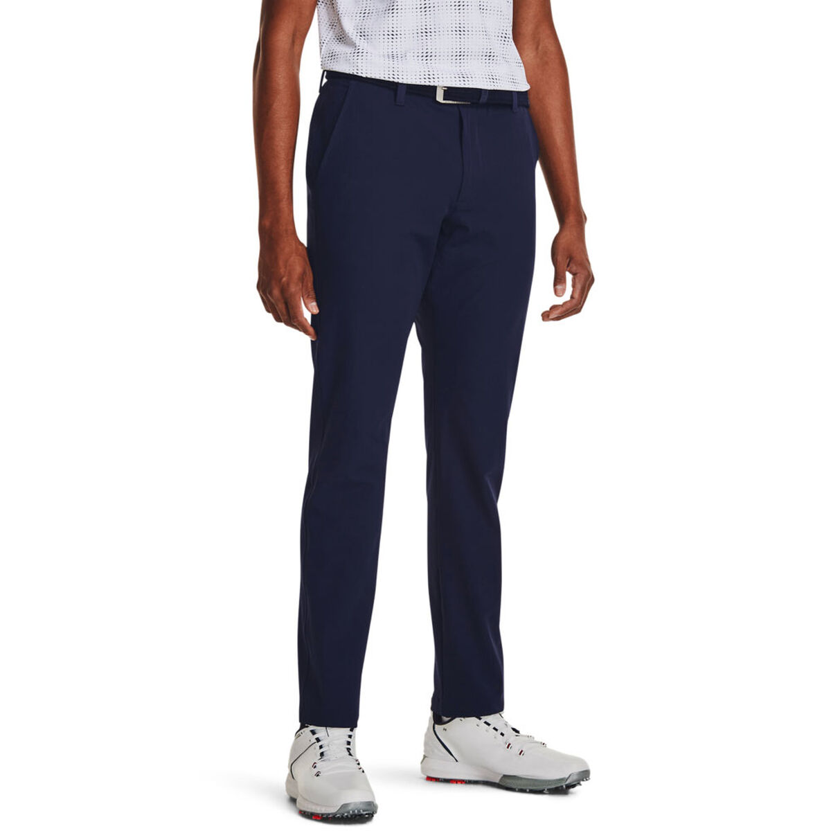 Under Armour Men’s Navy Blue and Grey Knitted Drive Tapered Regular Fit Golf Trousers, Size: 34 | American Golf