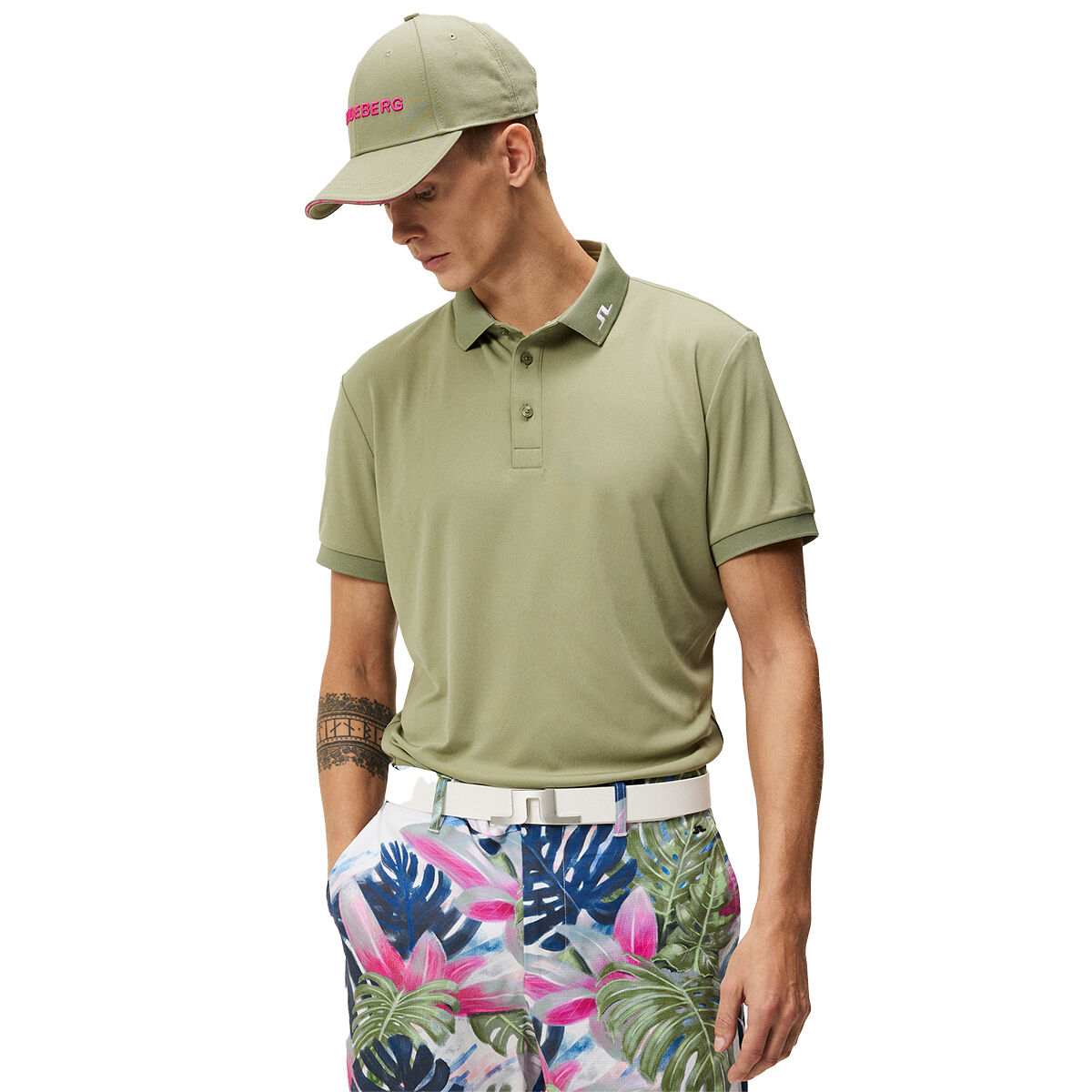 J.Lindeberg KV Reg Fit Print Golf Polo Shirt, Mens, Oil green, Small | American Golf