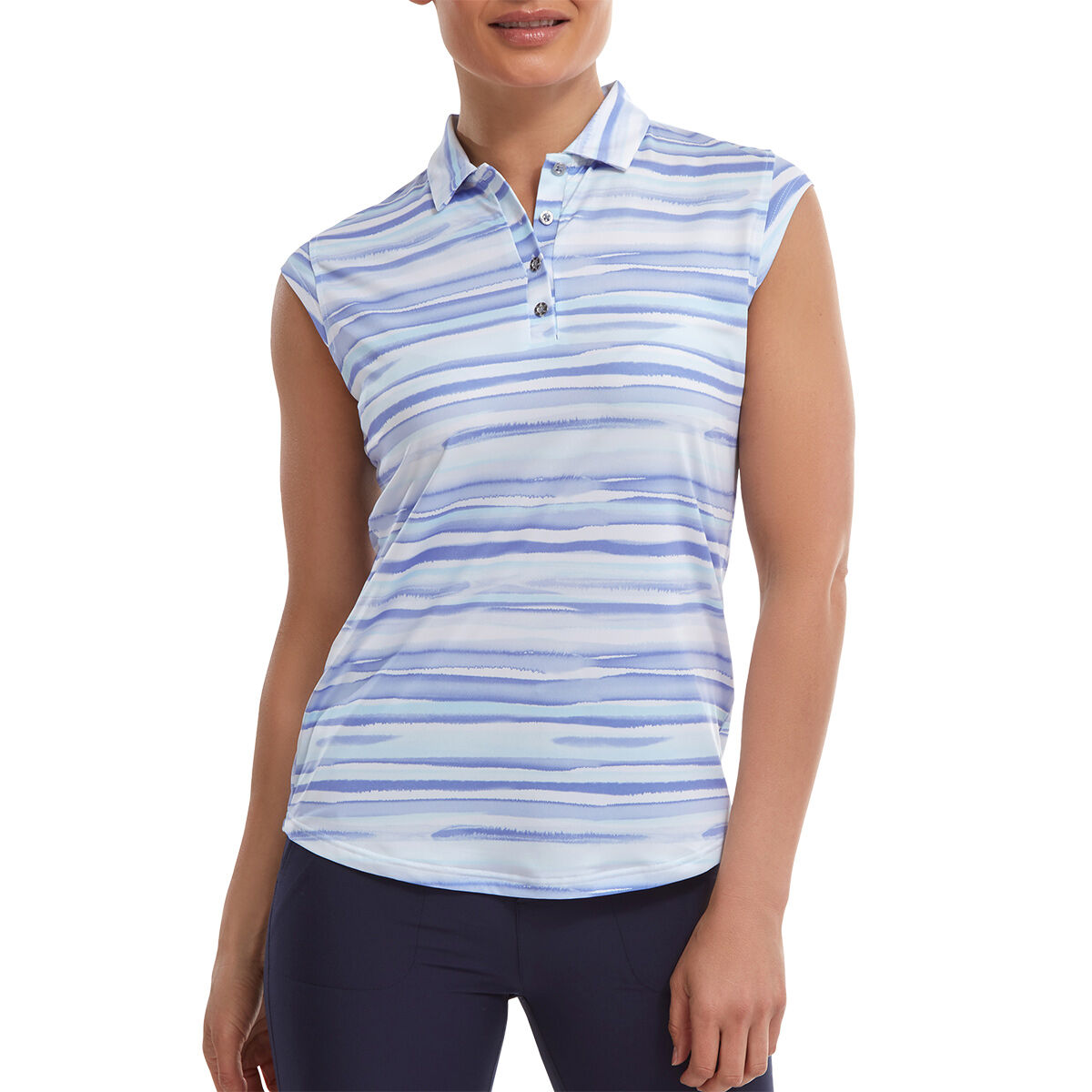 FootJoy Womens Cap Sleeve Watercolour Print Lisle Golf Polo Shirt, Female, White/violet, Small | American Golf