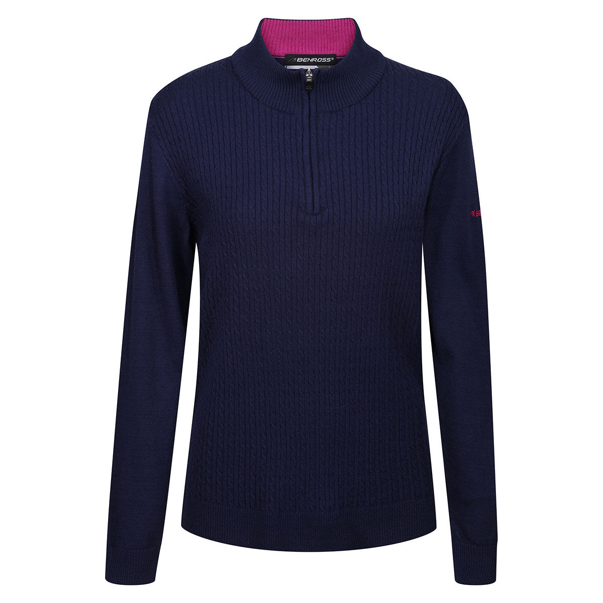 Benross Womens Cable Knitted Half Zip Golf Midlayer, Female, Navy, 8 | American Golf