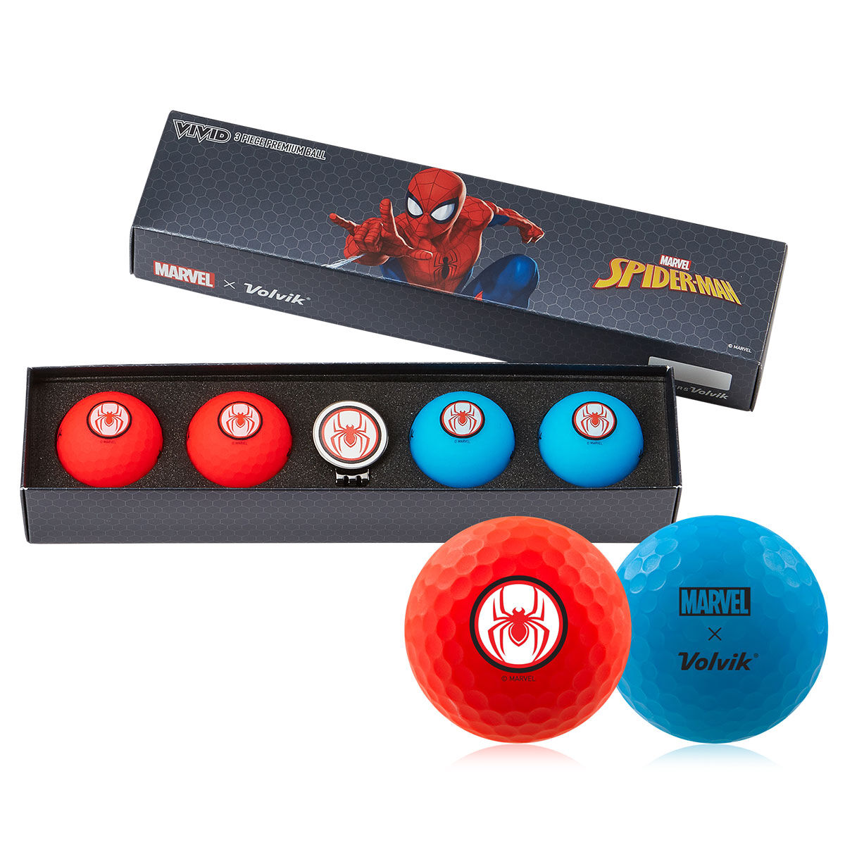 Volvik Marvel 4 Golf Ball Pack & Marker, Mens, Spider man | American Golf