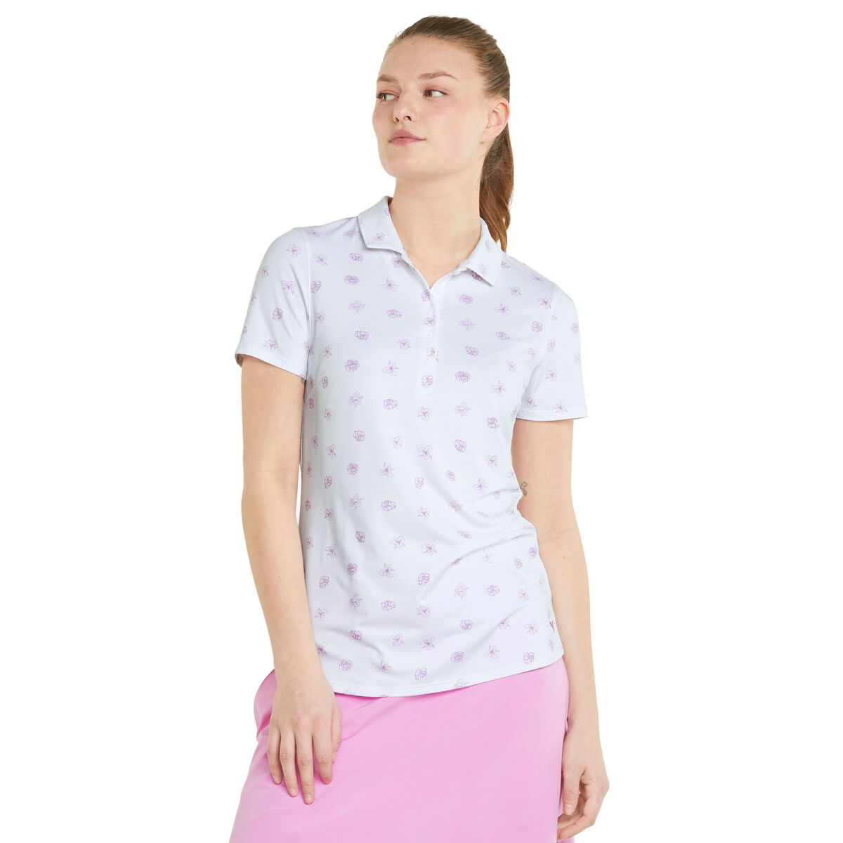 PUMA Womens CLOUDSPUN Garden Stretch Golf Polo Shirt, Female, White/mauve, Xs | American Golf